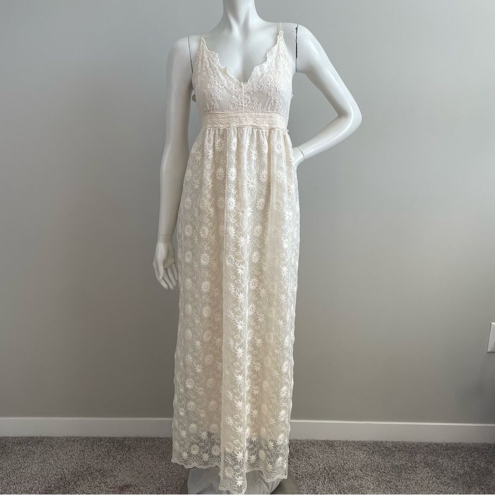 MOLLY BRACKEN Cream Lace Mesh Maxi Dress
